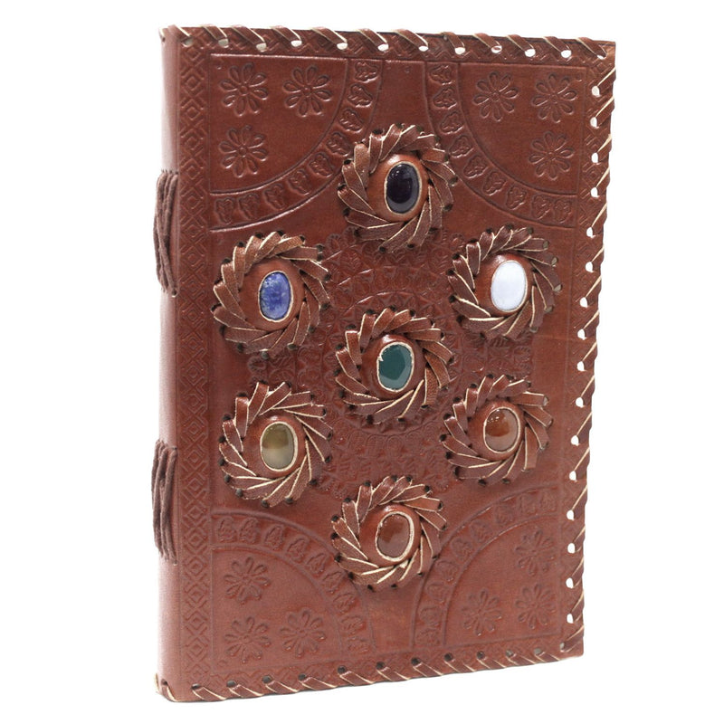 Leather Chakra Stone Notebook (6x9"), side angle