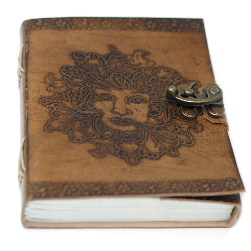 Leather Greenman Notebook (6x8"), in display