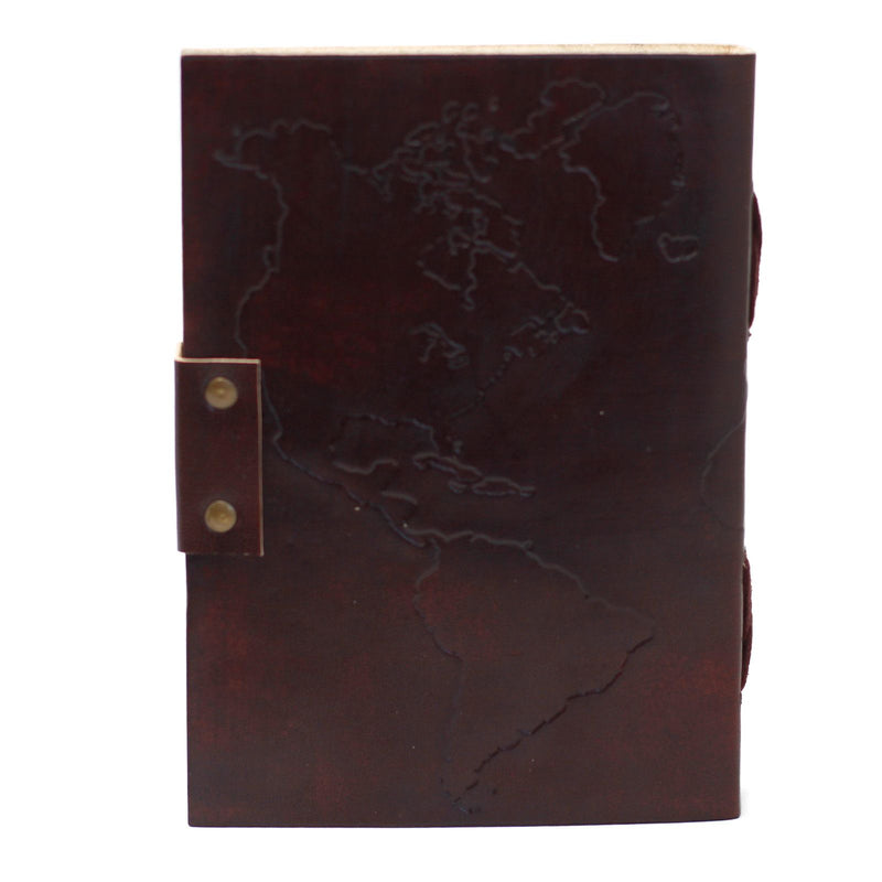 Leather World Map & Stitching Notebook (7x5"), close-up detail