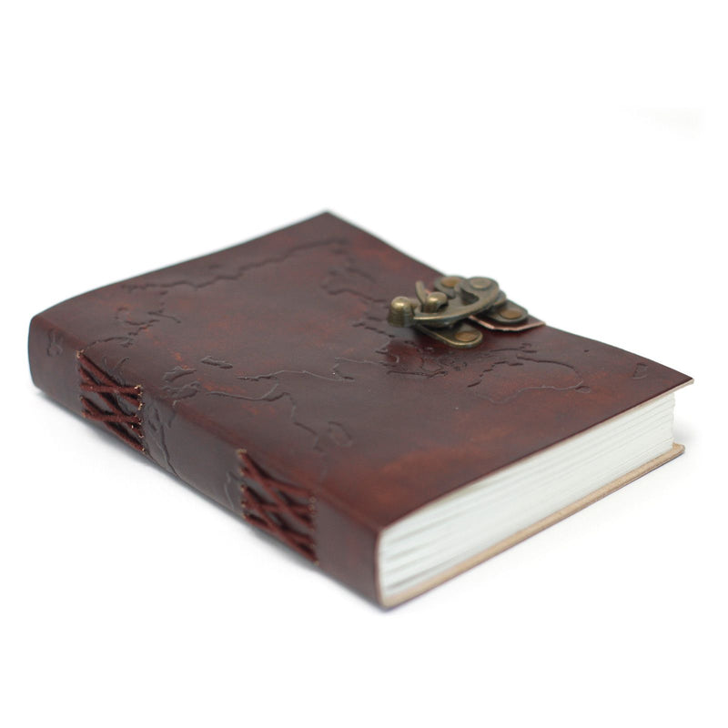 Leather World Map & Stitching Notebook (7x5"), rear view