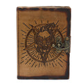 Leather Pentagon & Skull with Burns Detail Notebook (7x5"), close-up detail