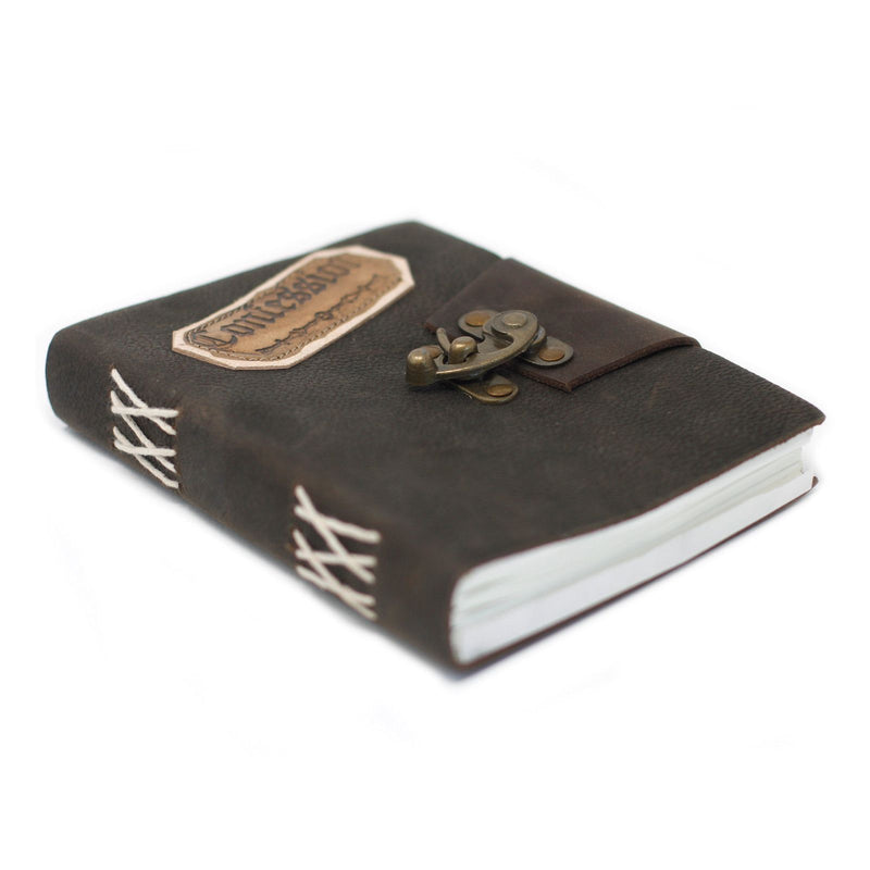 Leather Black Confessions with Lock Notebook (7x5"), size reference