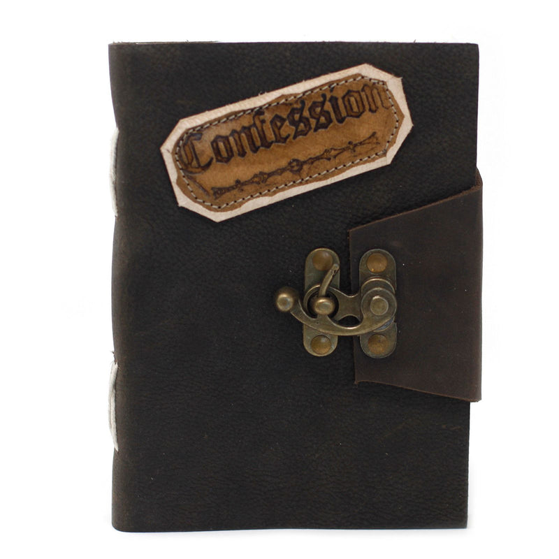 Leather Black Confessions with Lock Notebook (7x5"), close-up detail