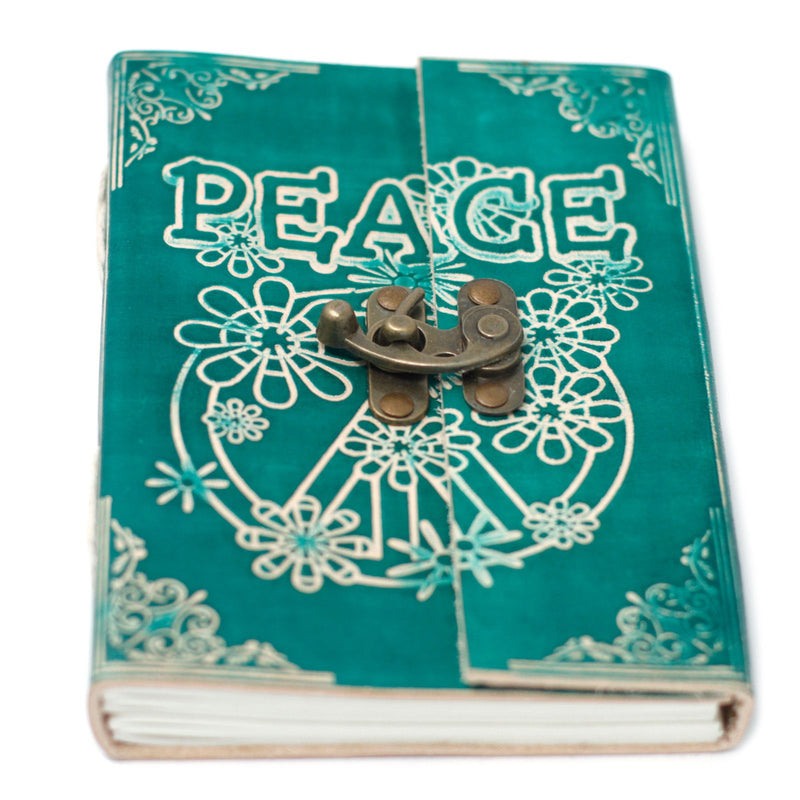 Leather Green Peace with Lock Notebook (7x5"), side angle