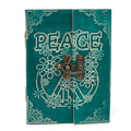 Leather Green Peace with Lock Notebook (7x5"), rear view
