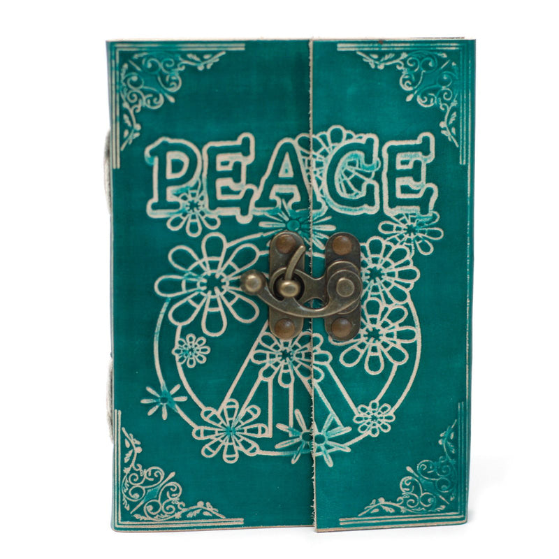Leather Green Peace with Lock Notebook (7x5"), rear view