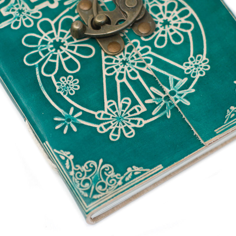 Leather Green Peace with Lock Notebook (7x5"), product detail
