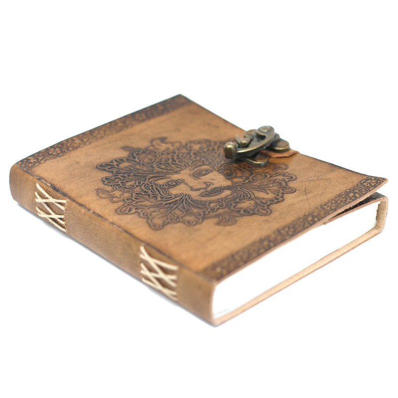 Leather Greenman Notebook (6x8"), side angle