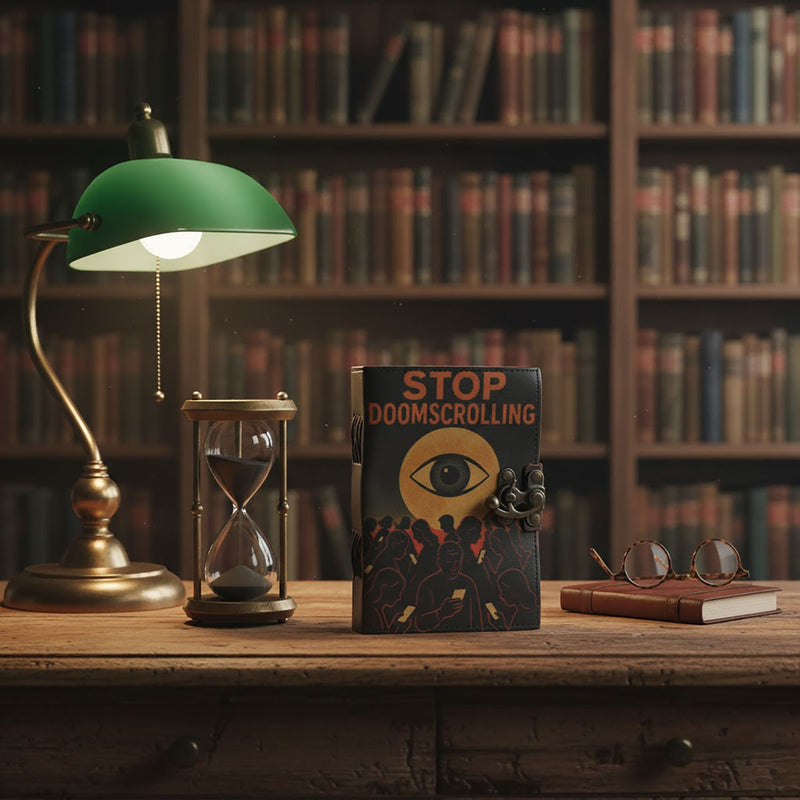 Leather Printed Notebook – Stop Doom Scrolling - 17.8x12.7 cm, alternate view