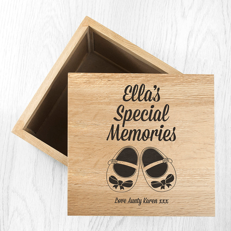Personalised Baby Shoes Oak Photo Keepsake Box