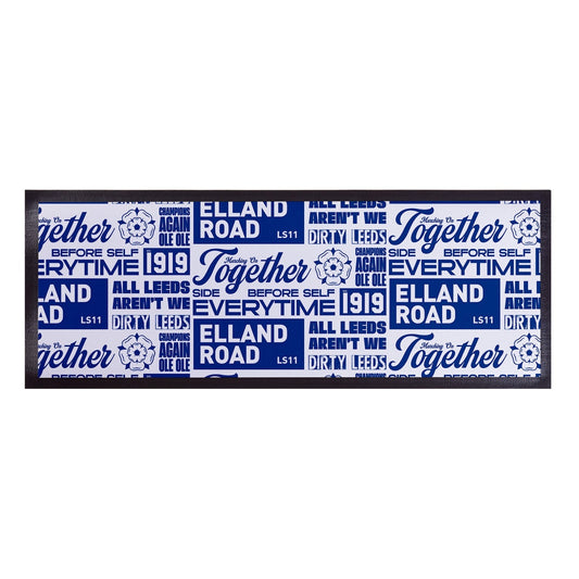 Leeds - Word Montage - White & Blue - Bar Runner collectible from https://britishmade.gifts/