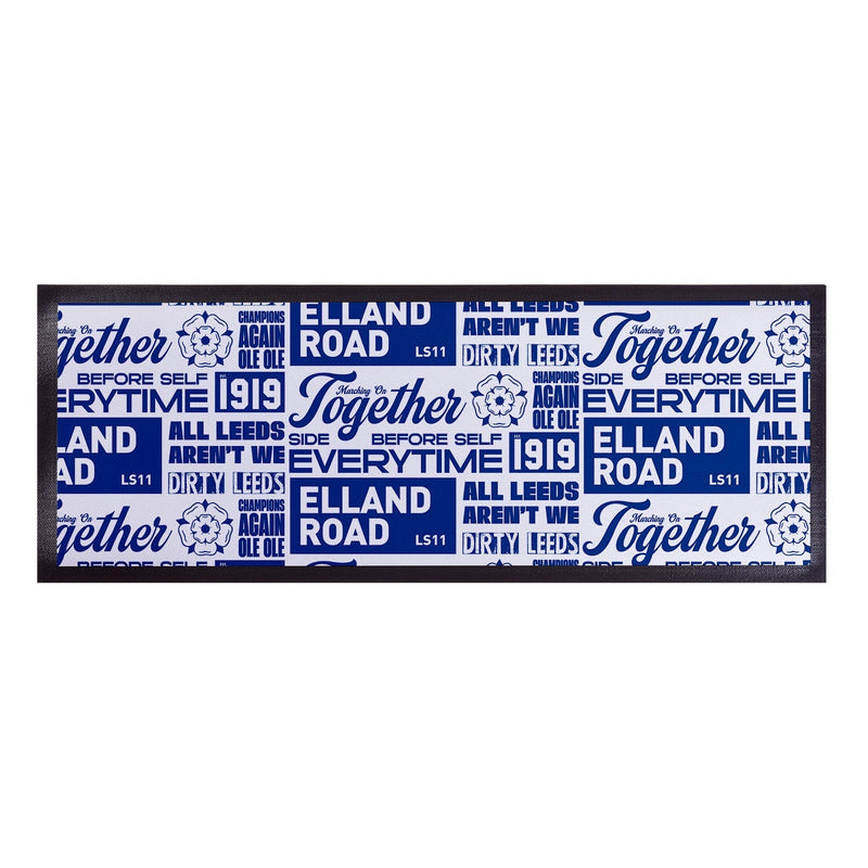 Leeds - Word Montage - White & Blue - Bar Runner collectible from https://britishmade.gifts/
