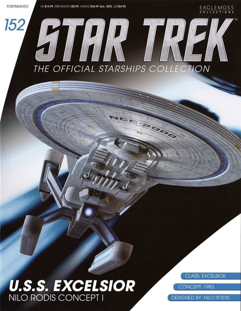 U.S.S. Excelsior (Nilo Rodis Concept I) Diecast Model Ship (Star Trek / Eaglemoss), in display