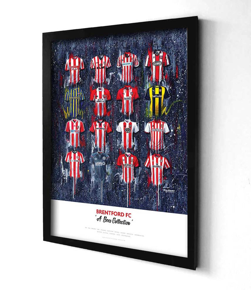 Brentford FC Shirts - A2 Signed Limited Edition Prints, side angle