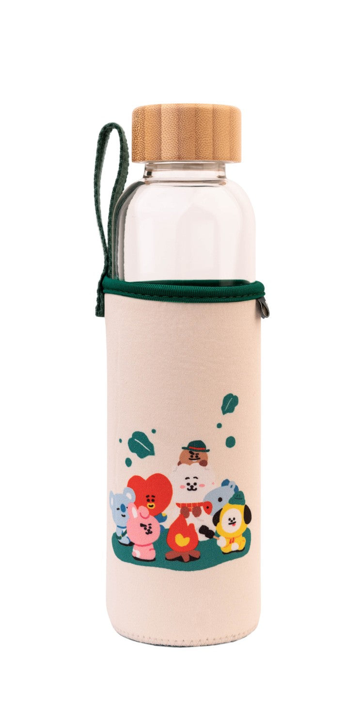 BT21 Glass Water Bottle 500ml with Neoprene Sleeve