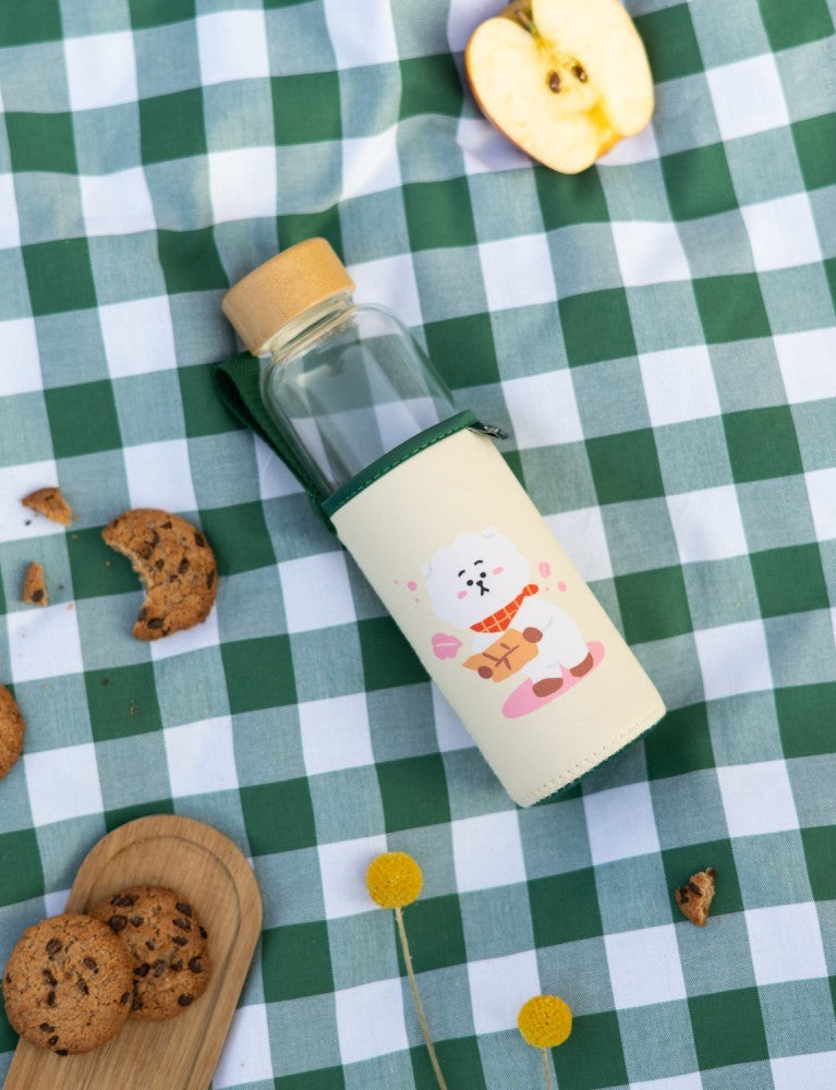 BT21 RJ Glass Water Bottle 500ml with Bamboo Lid packaging view
