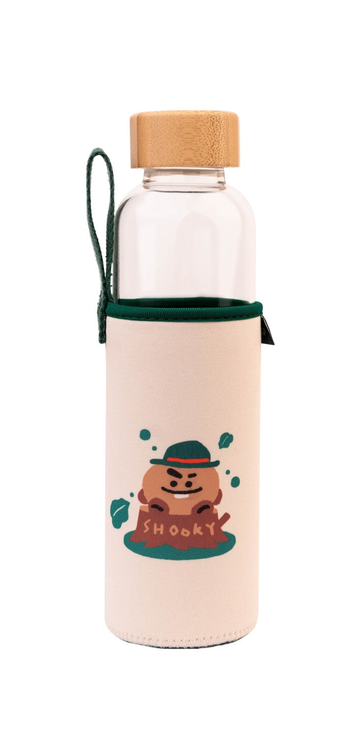 BT21 Shooky Glass Water Bottle 500ml with Bamboo Lid