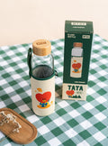 BT21 Tata Glass Water Bottle 500ml with Bamboo Lid side angle