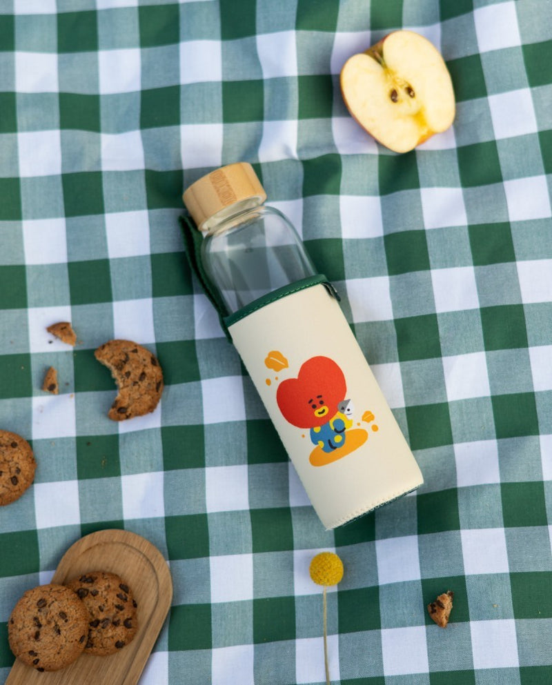 BT21 Tata Glass Water Bottle 500ml with Bamboo Lid packaging view