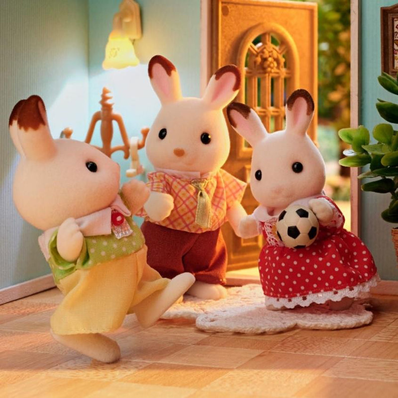 Sylvanian Families Chocolate Rabbit Family Toy Playset for Ages 3 & Up, close-up detail