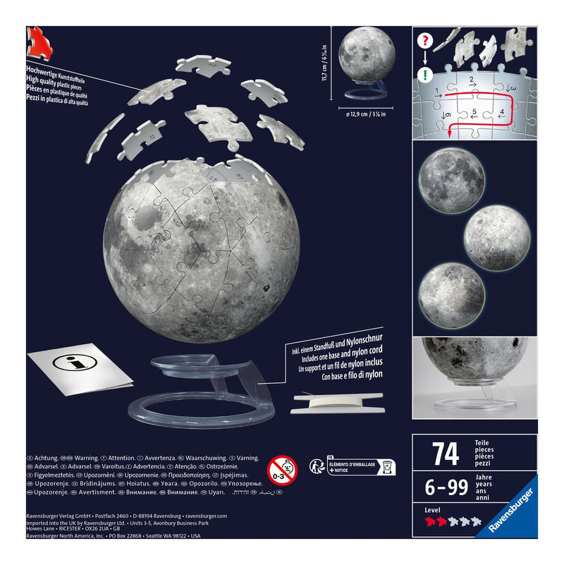 Glow in the Dark 3D Moon Puzzle Ball 72 Piece - Image