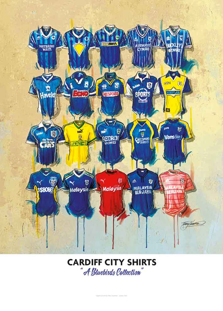 Cardiff City FC Shirts - A2 Signed Limited Edition Prints collectible from Terry Kneeshaw Art