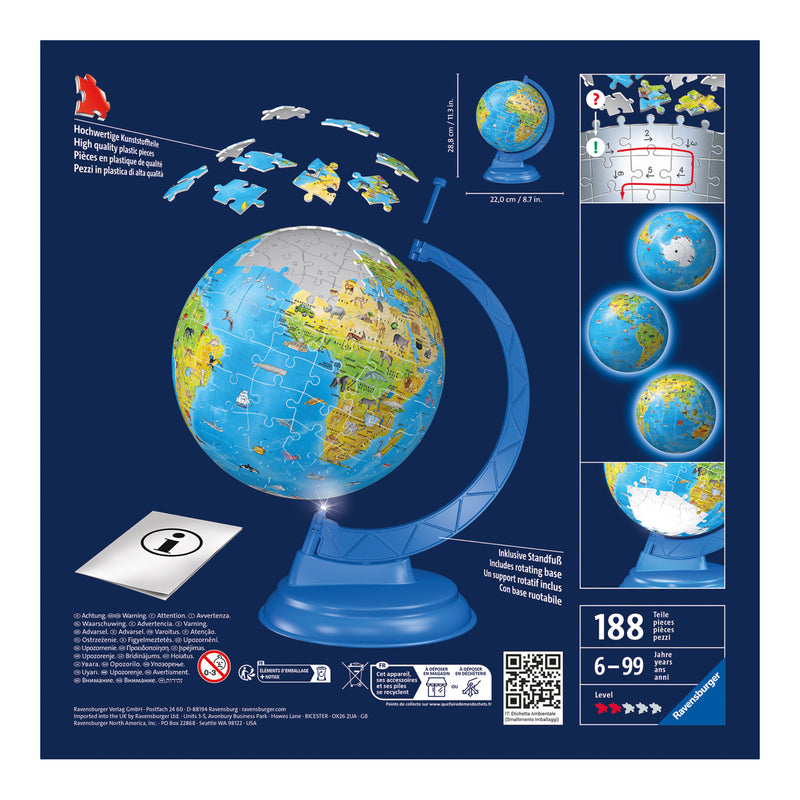 Light Up Children's World Map 180 Piece 3D Puzzle
