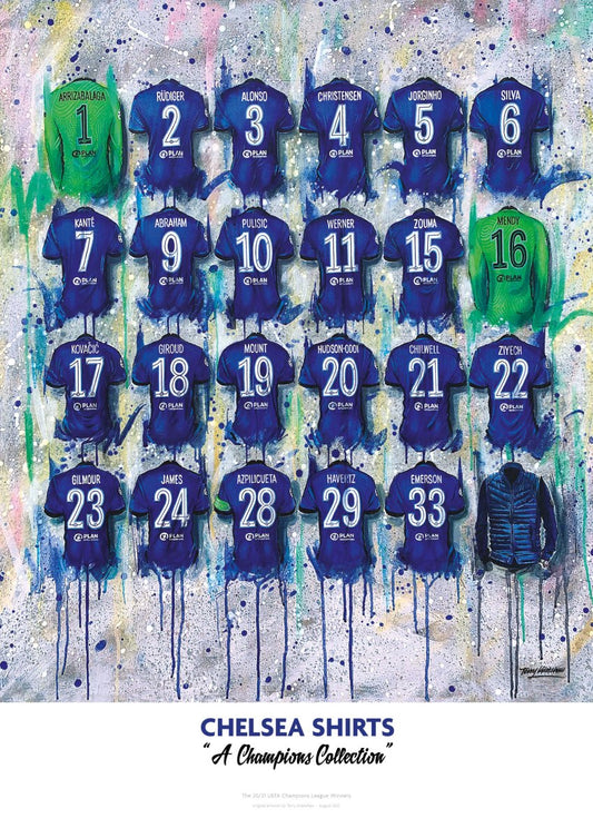 Chelsea Champions Shirts - A2 Signed Limited Edition Print collectible from Chelsea FC Terry Kneeshaw Art