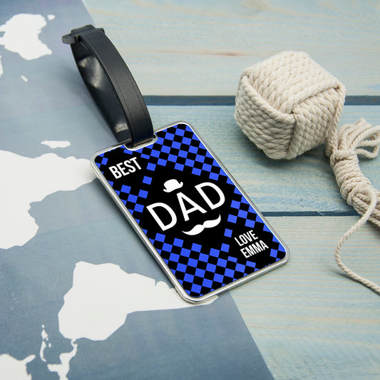 Personalised Chequered World's Best Dad Luggage Tag