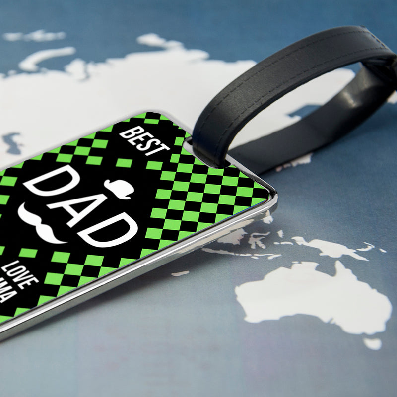 Personalised Chequered World's Best Dad Luggage Tag