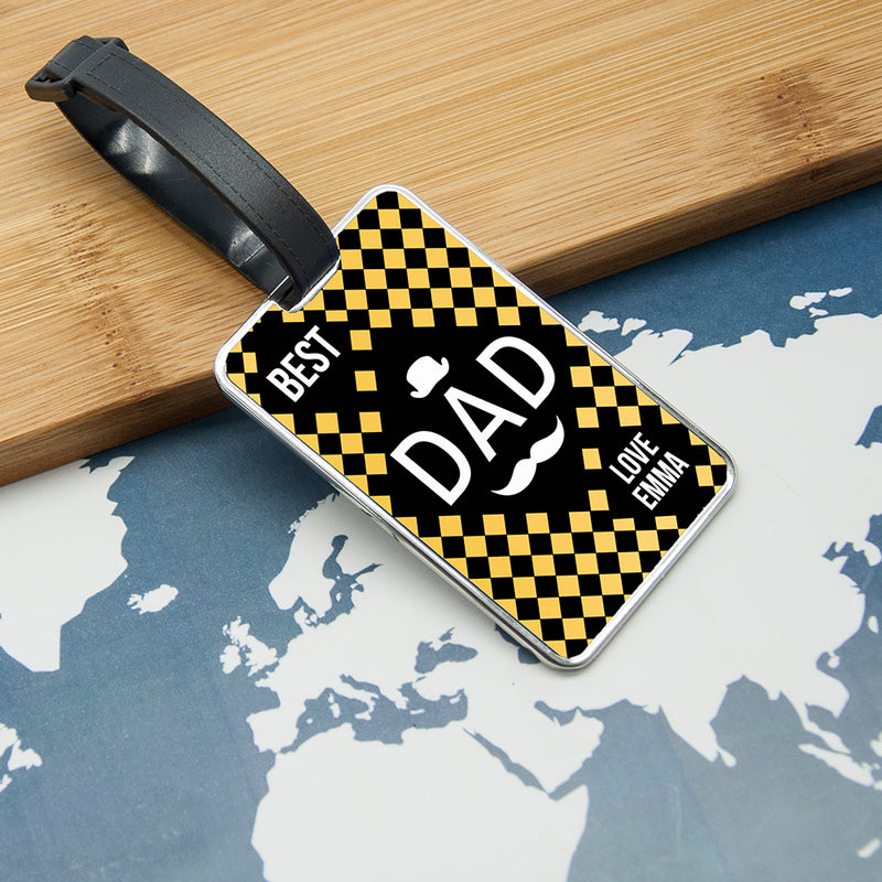 Personalised Chequered World's Best Dad Luggage Tag
