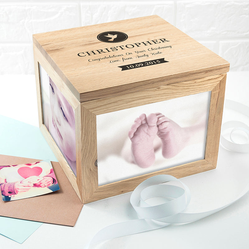 Personalised Christening Oak Photo Keepsake Box