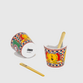 Bialetti X Dolce&Gabbana Sicilian Cart Gift Set (Moka 2 Cup, 2 Cups & Gold Stirrers), in display