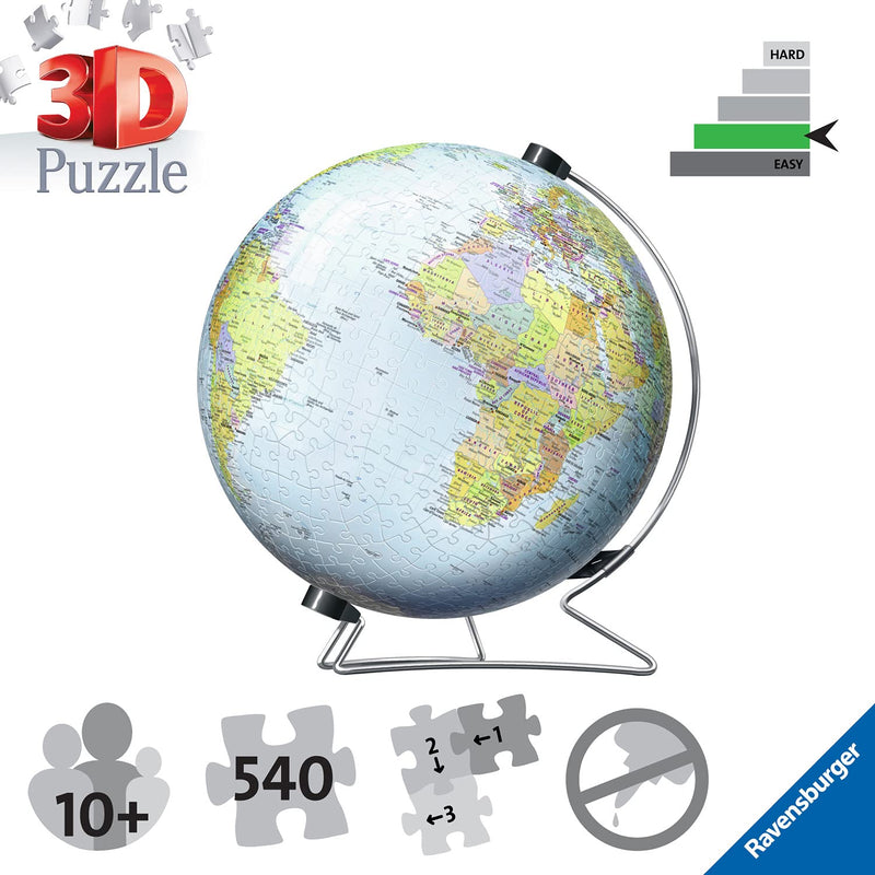The World On V-Stand Globe 540 Piece 3D Puzzle