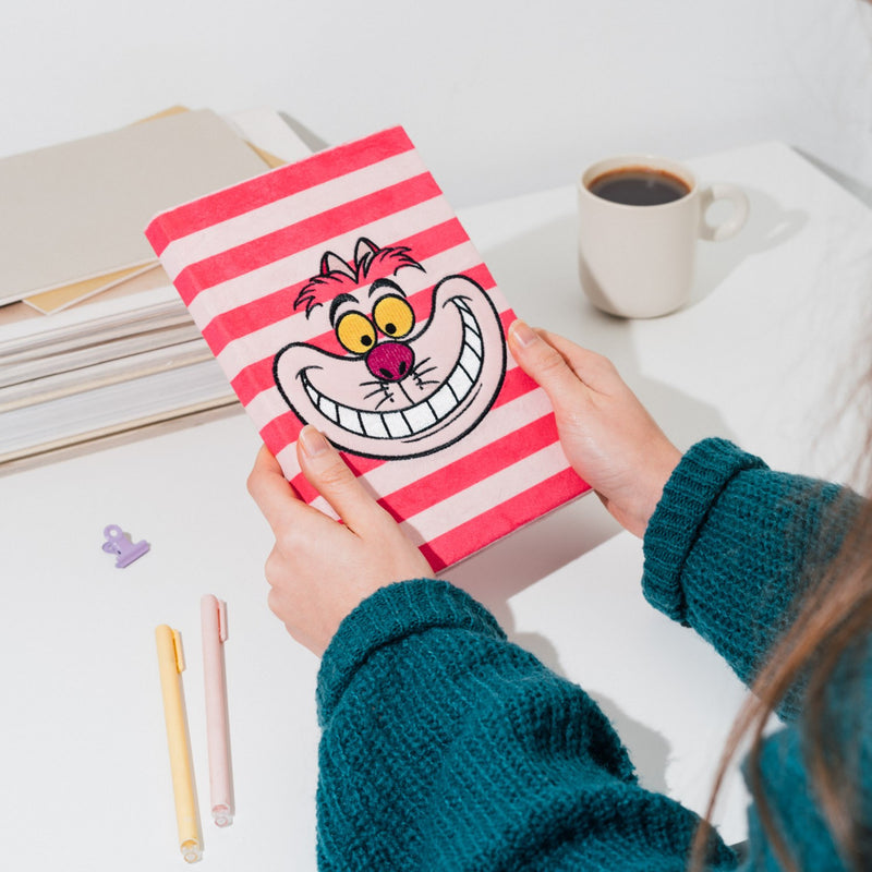 Disney Alice in Wonderland Cheshire Cat Premium A5 Plush Cover Notebook close up detail