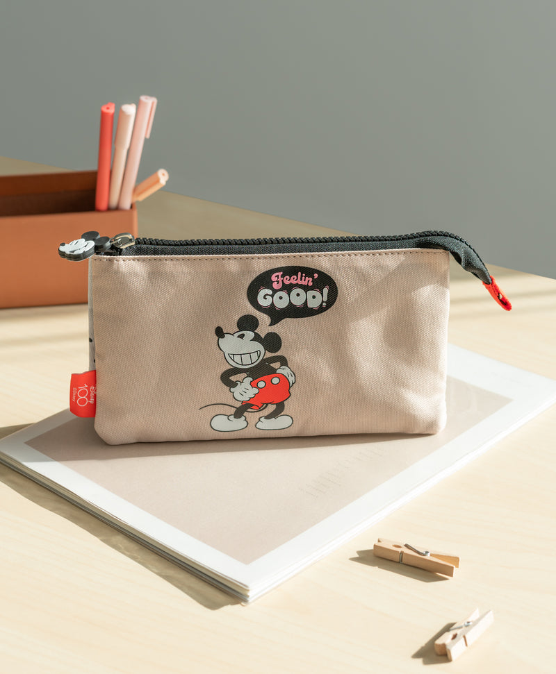 Disney Mickey Mouse 100th Anniversary 3 Compartment Pencil Case close up detail