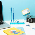 Disney Stitch Acrylic Pen Holder with Figure and Writing Set close up detail