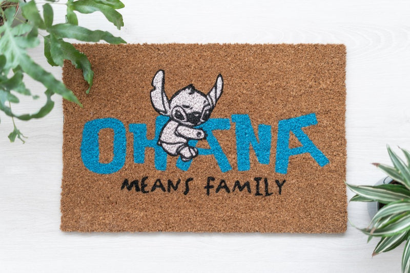 Disney Stitch Ohana Door Mat close up detail