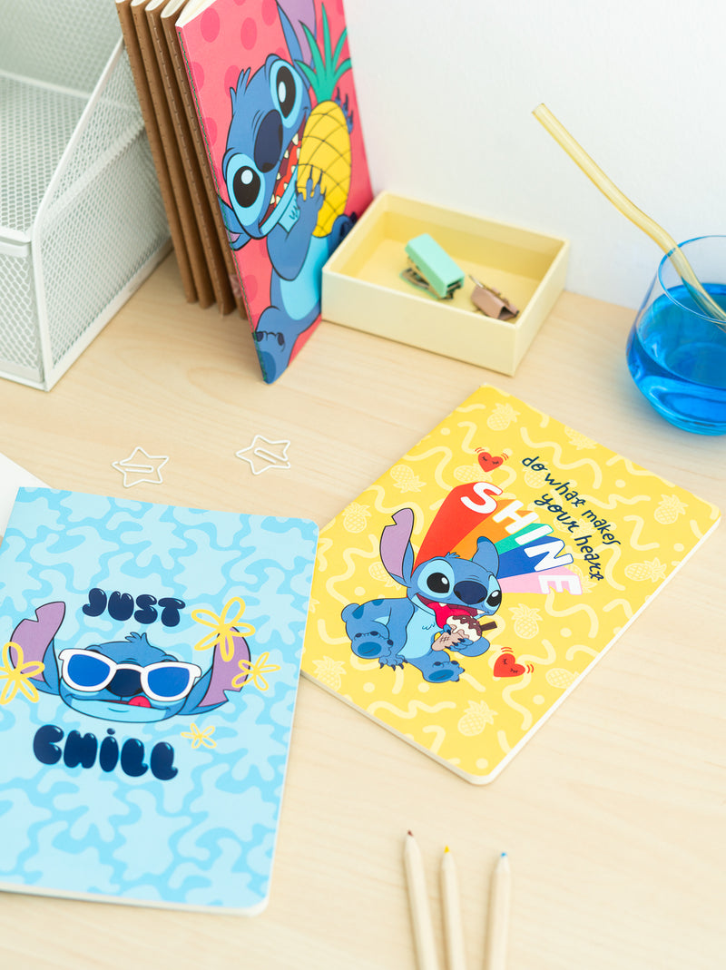 Disney Stitch Tropical Pack of 3 A5 Notebooks Ruled Bullet Blank close up detail