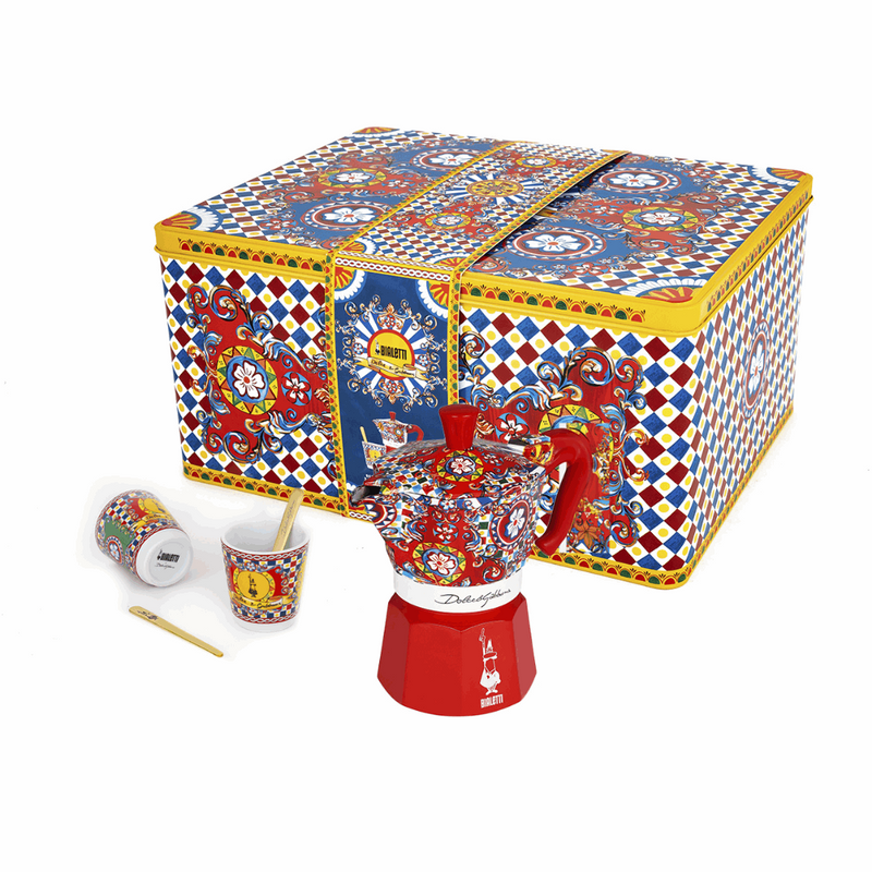 Bialetti X Dolce&Gabbana Sicilian Cart Gift Set (Moka 2 Cup, 2 Cups & Gold Stirrers) collectible from Brew Italia