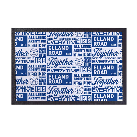 Leeds - Word Montage - White & Blue Door Mat - 60cm x 40cm collectible from https://britishmade.gifts/