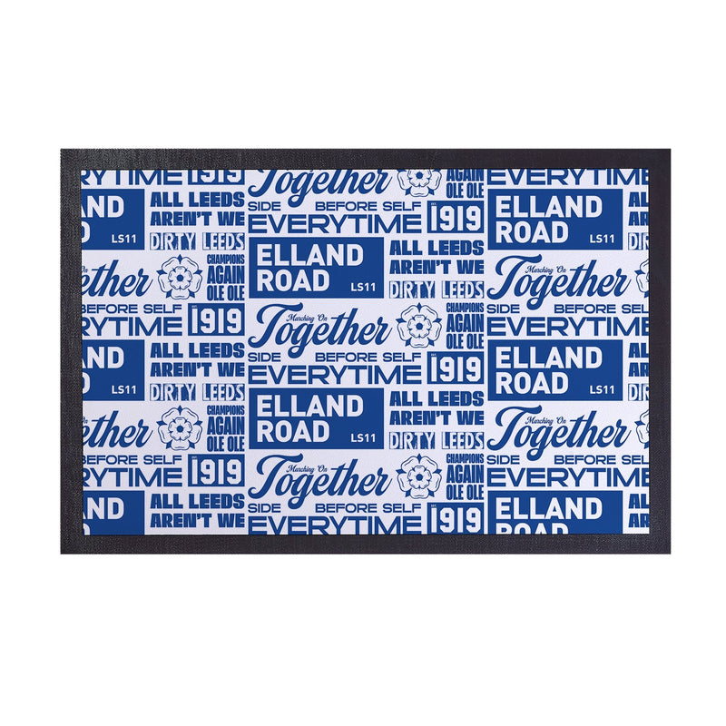 Leeds - Word Montage - White & Blue Door Mat - 60cm x 40cm collectible from https://britishmade.gifts/