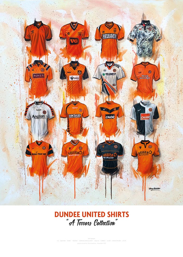 Dundee United FC Shirts - A2 Signed Limited Edition Prints collectible from Terry Kneeshaw Art