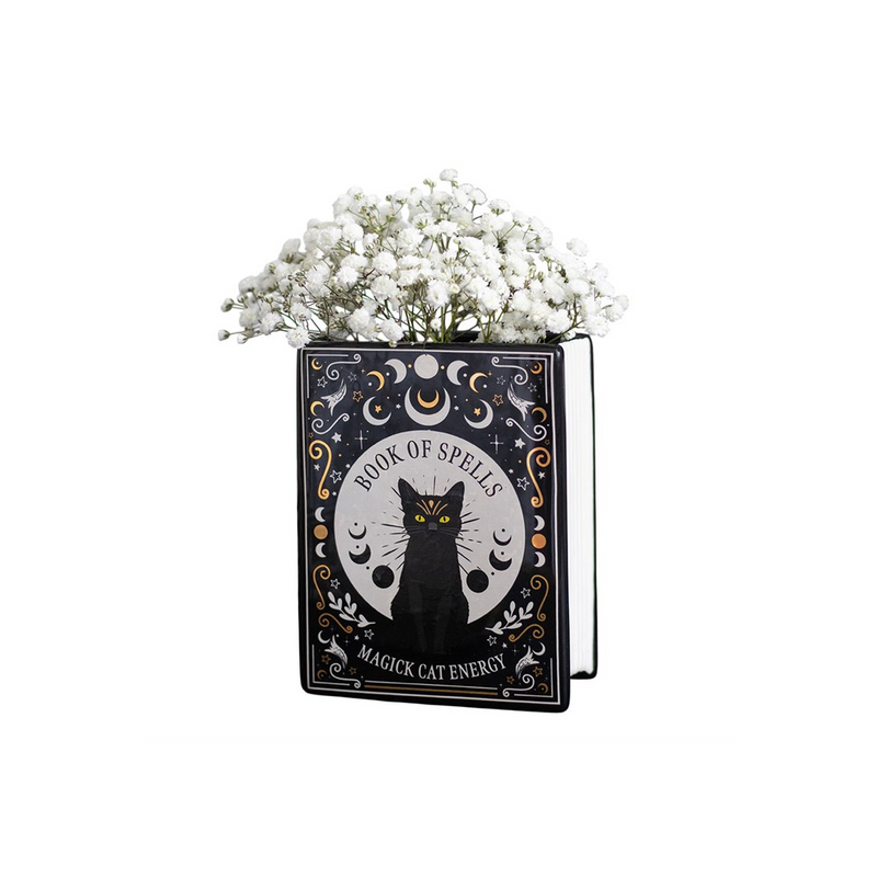 Black Cat Magick Book Shaped Flower Vase