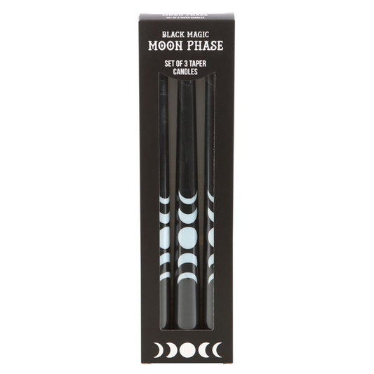 Set of 3 Black Magic Moon Phase Taper Candles, alternate view
