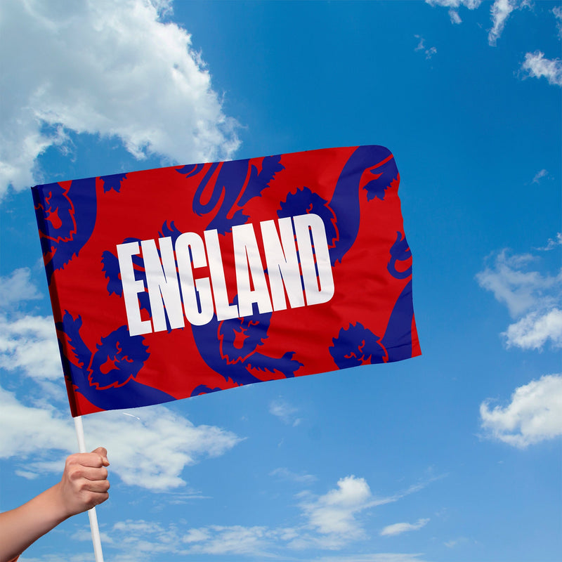 England Red and Blue Lions Flag with Sleeve - WC26 - 4 Sizes!, rear view