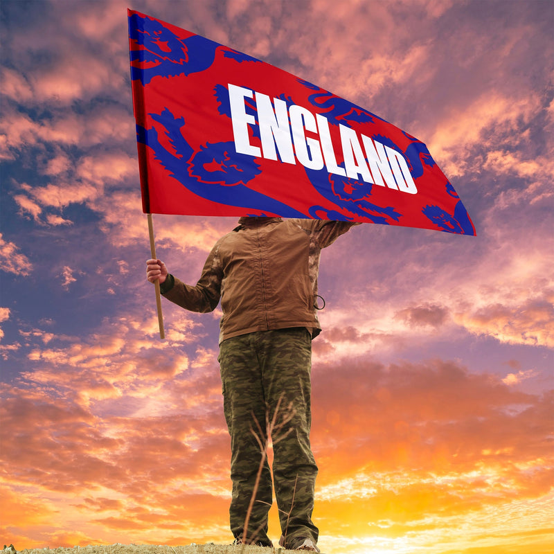 England Red and Blue Lions Flag with Sleeve - WC26 - 4 Sizes!, side angle