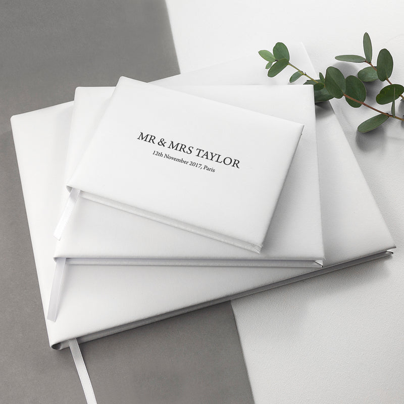 Personalised White Leather Wedding Guest Book