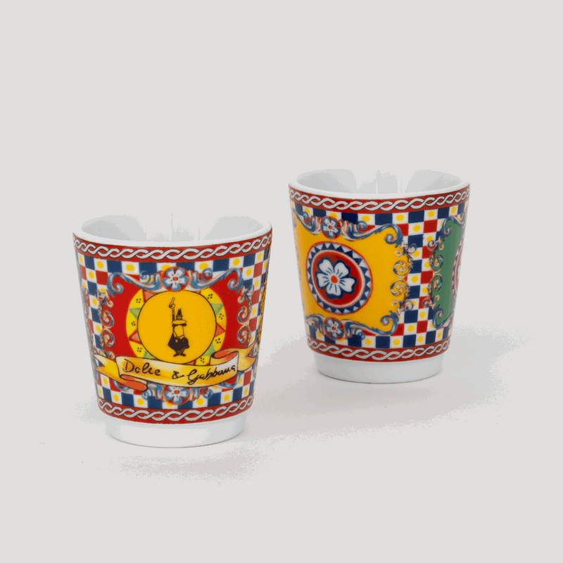 Bialetti X Dolce&Gabbana Sicilian Cart Gift Set (Moka 2 Cup, 2 Cups & Gold Stirrers), close-up detail
