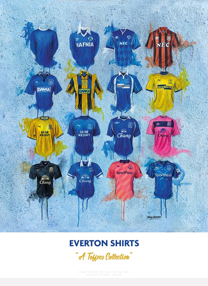 Everton FC Shirts - A2 Signed Limited Edition Prints collectible from Terry Kneeshaw Art